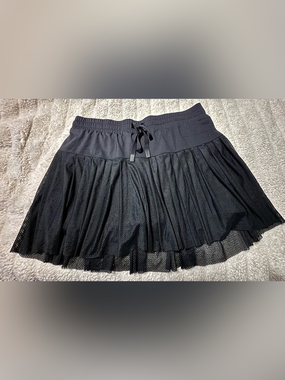 JoyLab Black Pleated Mesh Athletic Skirt with Drawstring Waist / Built In Shorts